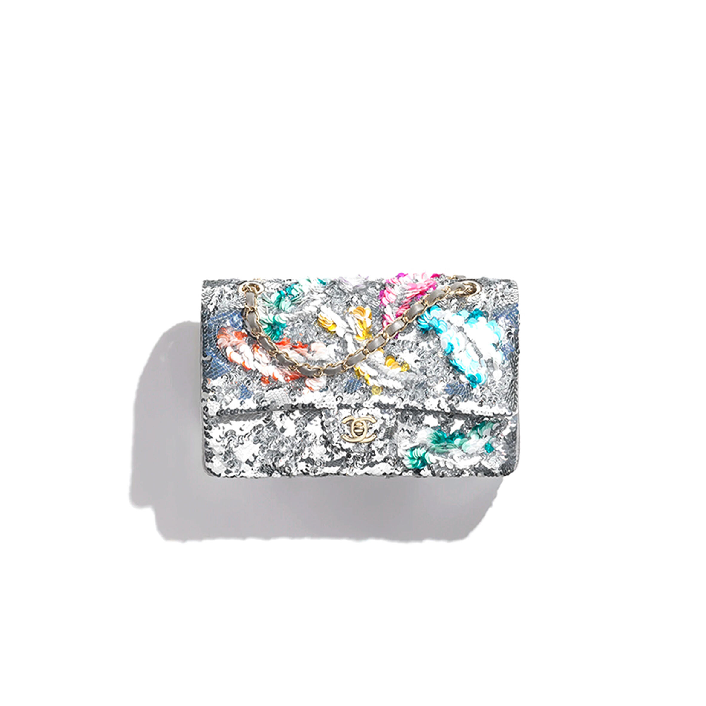 CHANEL MASTER CLASSIC 11.12 HANDBAG EMBROIDERED SATIN, SEQUINS, GLASS PEARLS A01112 (25.5*15.5*6.5cm)